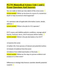 PLTW Biomedical Science Unit 1 and 2 Exam Questions and Answers
