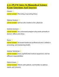 2.1.1 PLTW Intro To Biomedical Science Exam Questions And Answers