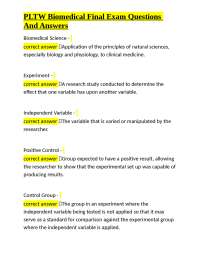 PLTW Biomedical Final Exam Questions And Answers