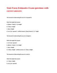 State Farm Estimatics Exam Questions and Answers
