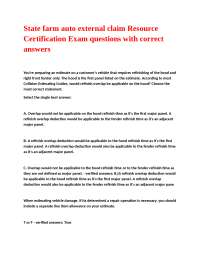 State Farm Auto External Claim Resource Certification Exam Questions and Answers