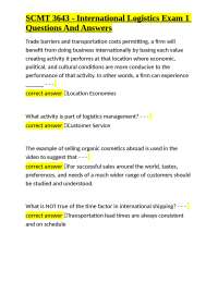SCMT 3643 - International Logistics Exam 1: Questions and Answers