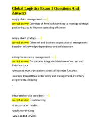 Global Logistics Exam 1 Questions And Answers
