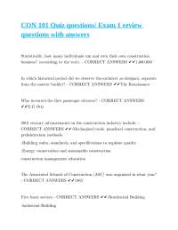 CON 101 Quiz Questions and Exam 1 Review: Construction Industry Fundamentals