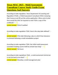 Texas MAC 2025 - Mold Assessment Consultant Course Study Guide Exam Questions And Answers