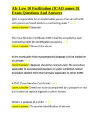 Air Law 10 Facilitation (ICAO Annex 9) Exam Questions and Answers
