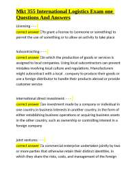 Mkt 355 International Logistics Exam One: Questions and Answers