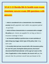 XCel 2-15 florida life & health state exam simulator newest exam 200 questions with answer