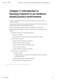 Nursing Research in Evidence-Based Practice: Chapter 1 Summary