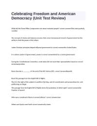 Celebrating Freedom and American Democracy: Unit Test Review