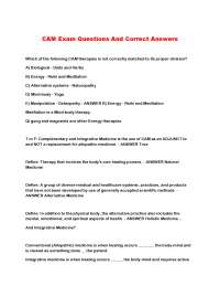 Complementary and Alternative Medicine (CAM) Exam Questions and Answers