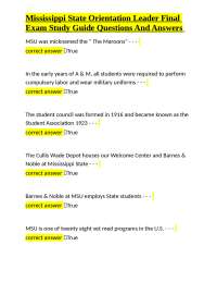 Mississippi State Orientation Leader Final Exam Study Guide: Questions and Answers