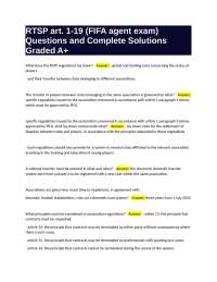 RTSP art. 1-19 (FIFA agent exam) Questions and Complete Solutions Graded A+