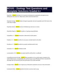BO101 - Zoology Test Questions and Complete Solutions Graded A+