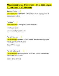 Baroque Period Music: Exam Questions and Answers for MU 1113