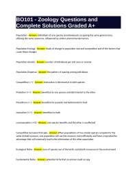 BO101 - Zoology Questions and Complete Solutions Graded A+