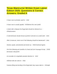 Texas Manicurist Written Exam 2025 Edition. Questions & Correct Answers. Graded A