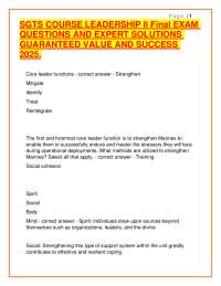 SGTS COURSE LEADERSHIP II Final EXAM QUESTIONS AND EXPERT SOLUTIONS GUARANTEED VALUE AND S