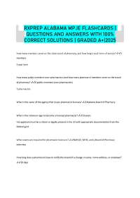 RXPREP ALABAMA MPJE FLASHCARDS | QUESTIONS AND ANSWERS WITH 100% CORRECT SOLUTIONS | GRADE