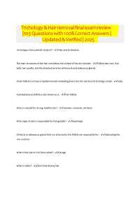 Trichology & Hair removal final exam review |103 Questions with 100% Correct Answers | Upd