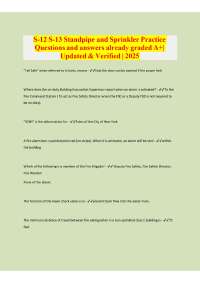S-12 S-13 Standpipe and Sprinkler Practice Questions and answers already graded A+| Update