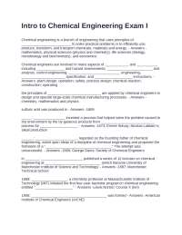 Intro to Chemical Engineering Exam I Questions and Correct Answers