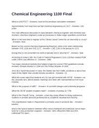 Chemical Engineering 1100 Final Exam With Questions and Correct Answers