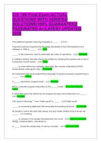 CIS 106 Final Exam.ACTUAL QUESTIONS WITH VERIFIED SOLUTIONS|100% GUARANTEED PASS|RATED A+|
