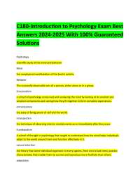 C180-Introduction to Psychology Exam Best  Answers 2024-2025 With 100% Guaranteed  Solutio