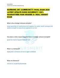 NURSING 397 COMMUNITY FINAL EXAM 2025 LATEST UPDATE DUKE UNIVERSITY 100% GUARANTEED PASS