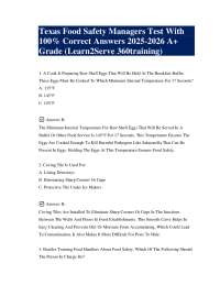Texas Food Safety Managers Test With 100% Correct Answers 2025-2026 A+ Grade