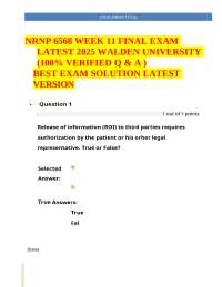 NRNP 6568 WEEK 11 FINAL EXAM LATEST 2025 WALDEN UNIVERSITY Q&A