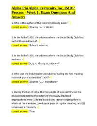 Alpha Phi Alpha Fraternity Inc. IMDP Process - Week 1 Exam Questions and Answers