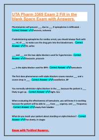 UTA Pharm 3365 Exam 2 Fill in the blank Space Exam with Answers.