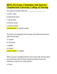 BIOS 251 Exam 1 Questions and Answers: Anatomy and Physiology Review