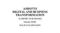 Digital and Business Transformation: AMIS3733 Exam Questions