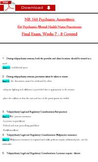NR 548 Final Exam (Week 7 to 8) Covered: Psychiatric Assessment for PMHNP (2025 / 2026)
