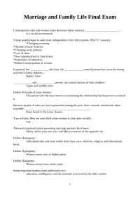 Marriage and Family Life: Final Exam Review