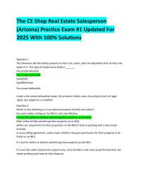 The CE Shop Real Estate Salesperson   (Arizona) Practice Exam #1 Updated For  2025 With 10