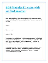 BDS Modules F.1 exam with verified answers