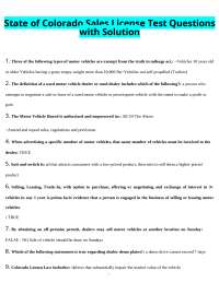 Colorado State Sales License Test Questions and Answers