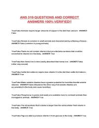 Animal Nutrition and Metabolism: True/False Questions and Answers