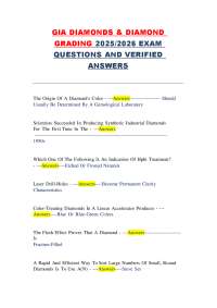 GIA DIAMONDS & DIAMOND  GRADING 2025/2026 EXAM  QUESTIONS AND VERIFIED  ANSWERS
