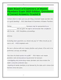 State Board of Examiners of Master Plumbers Exam 2025 Edition. Questions & Correct Answers