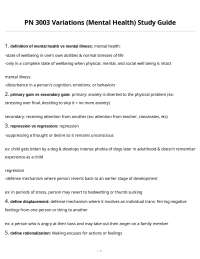 PN 3003 Variations (Mental Health) Study Guide