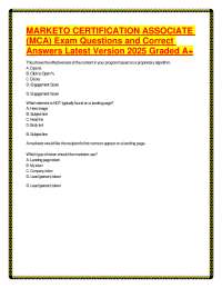 MARKETO CERTIFICATION ASSOCIATE (MCA) Exam Questions and Correct Answers Latest Version 20
