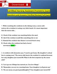CNA Prometric Practice Exam Questions and Answers 100% Correct
