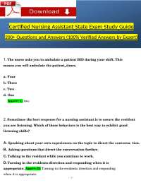 Illinois CNA State Exam Study Guide Over 200 Questions and Answers 100% Verified
