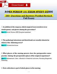 AORN PERIOP 101 EXAM STUDY GUIDE  200+ Questions and Answers (Verified Revised  Full Exam)