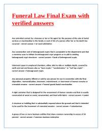 Funeral Law Final Exam with verified answers